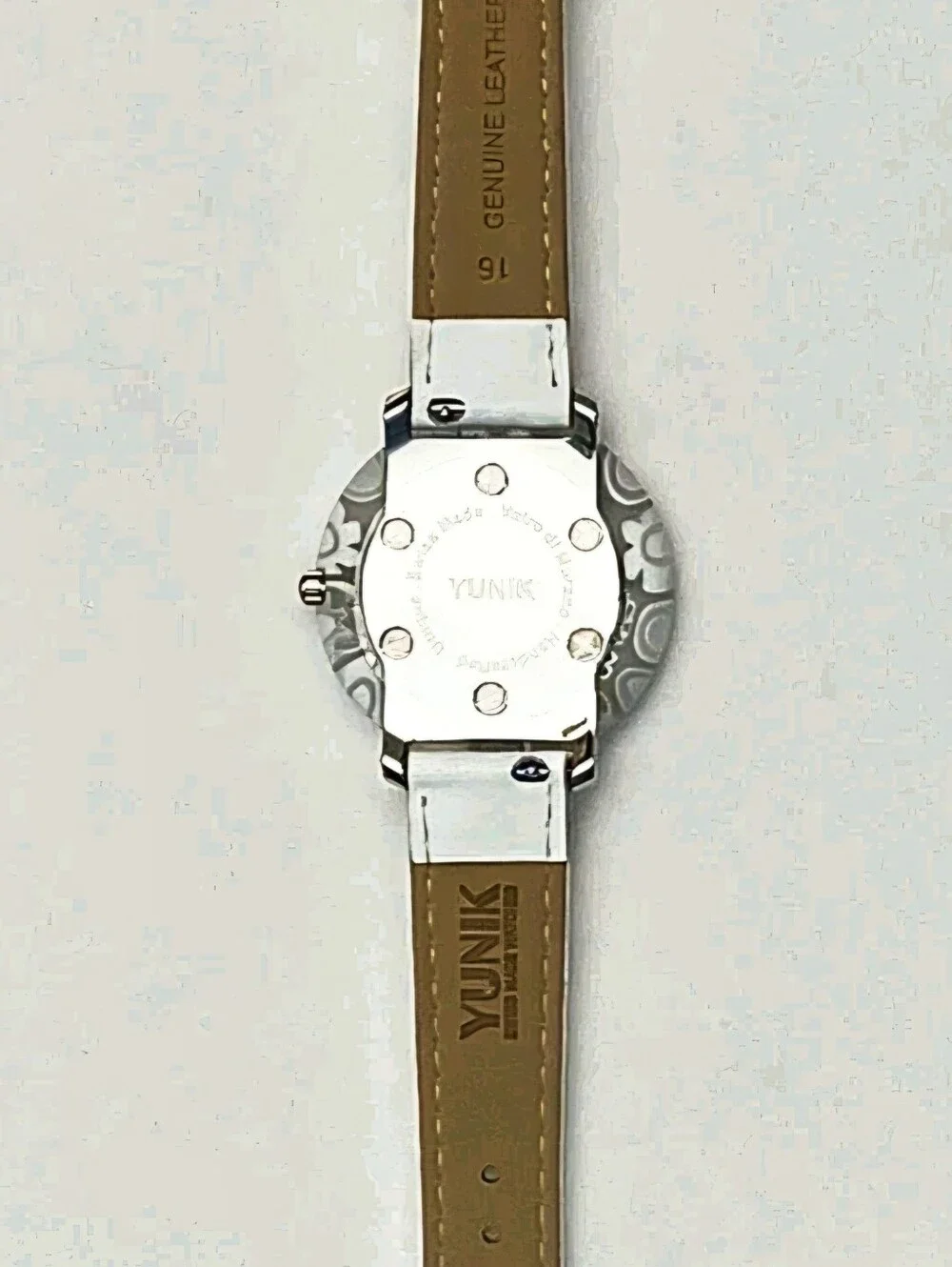 Yunik Handcrafted Murano glass 36mm genuine leather strap w/ safety buckle